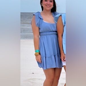 altered state boutique Blue Ruffle Sleeve Dress